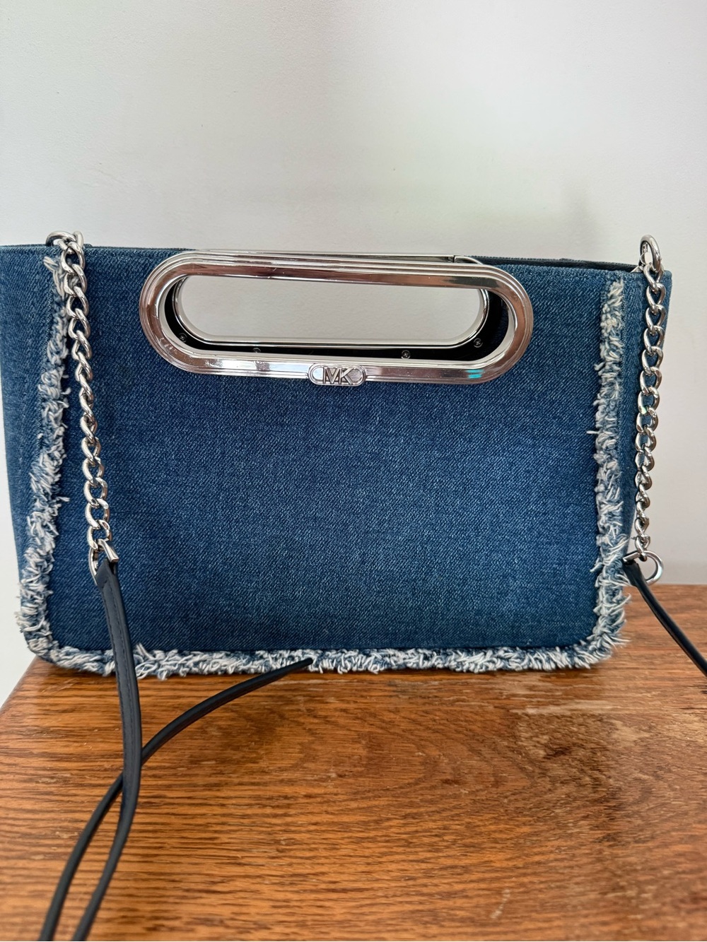 NWOT Michael Michael Kors Chelsea Large Convertible Denim Clutch - Picture 9 of 11